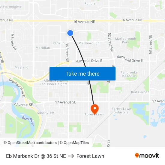 Eb Marbank Dr @ 36 St NE to Forest Lawn map
