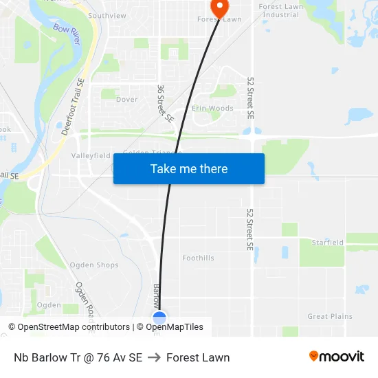 Nb Barlow Tr @ 76 Av SE to Forest Lawn map
