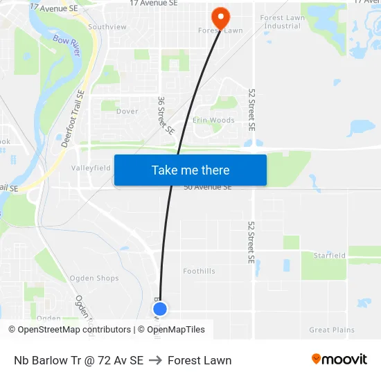Nb Barlow Tr @ 72 Av SE to Forest Lawn map