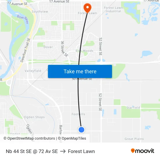 Nb 44 St SE @ 72 Av SE to Forest Lawn map