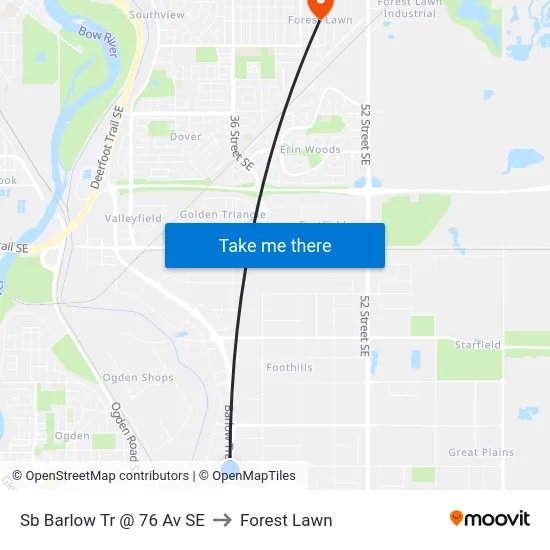 Sb Barlow Tr @ 76 Av SE to Forest Lawn map
