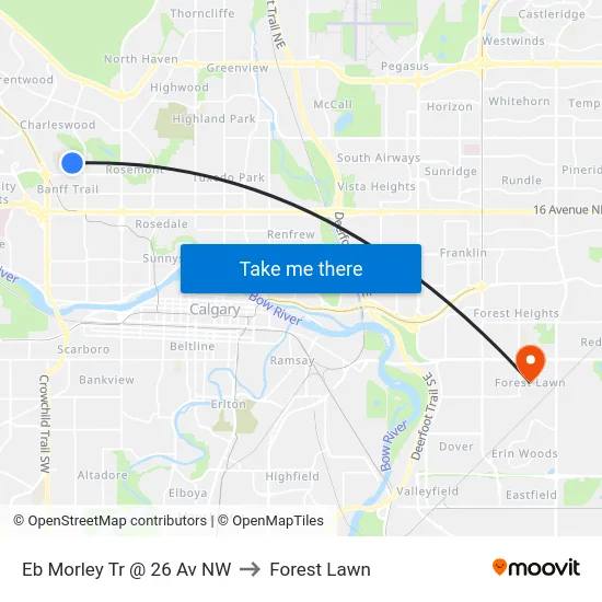 Eb Morley Tr @ 26 Av NW to Forest Lawn map