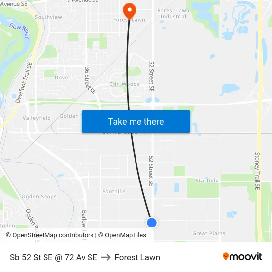 Sb 52 St SE @ 72 Av SE to Forest Lawn map