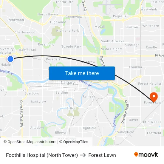 Foothills Hospital (North Tower) to Forest Lawn map