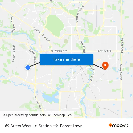 69 Street West Lrt Station to Forest Lawn map