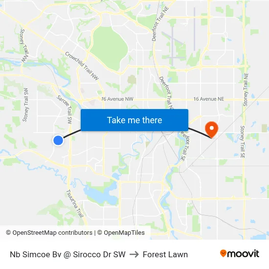 Nb Simcoe Bv @ Sirocco Dr SW to Forest Lawn map
