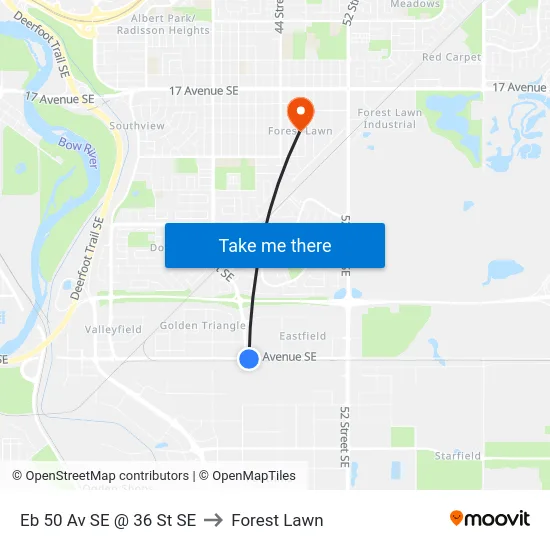 Eb 50 Av SE @ 36 St SE to Forest Lawn map
