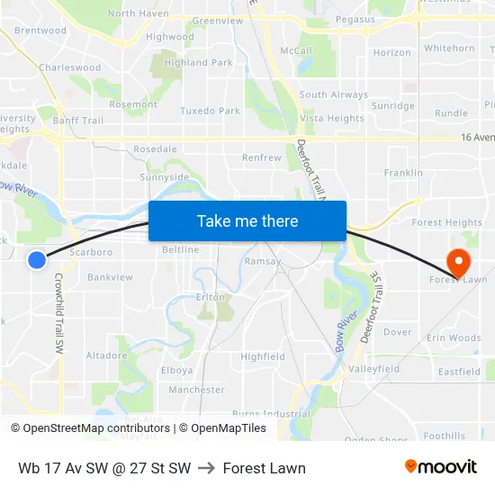 Wb 17 Av SW @ 27 St SW to Forest Lawn map