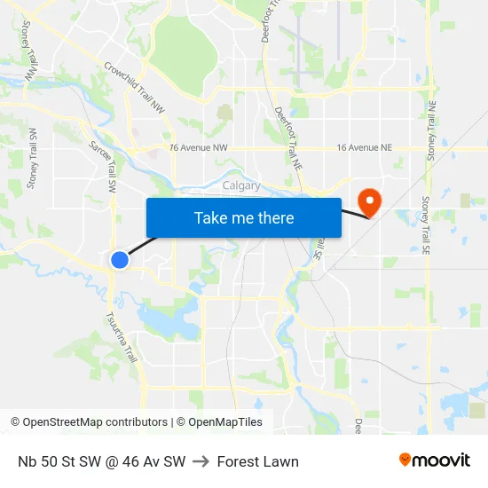 Nb 50 St SW @ 46 Av SW to Forest Lawn map