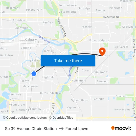 Sb 39 Avenue Ctrain Station to Forest Lawn map
