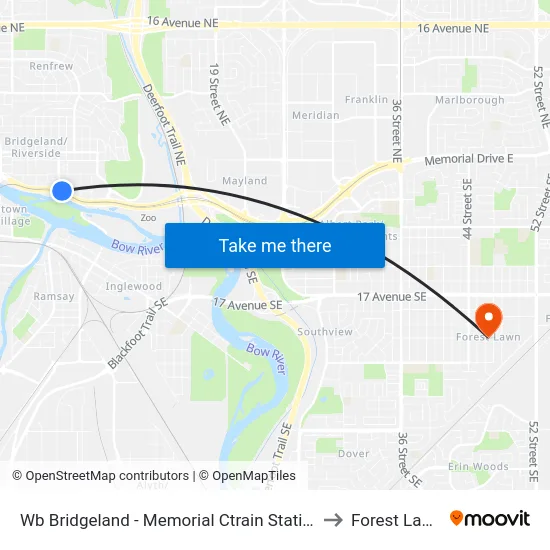 Wb Bridgeland - Memorial Ctrain Station to Forest Lawn map