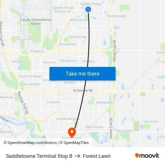 Saddletowne Terminal Stop B to Forest Lawn map