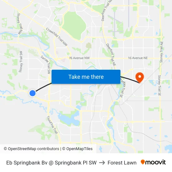 Eb Springbank Bv @ Springbank Pl SW to Forest Lawn map