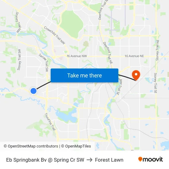 Eb Springbank Bv @ Spring Cr SW to Forest Lawn map