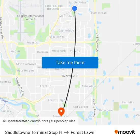 Saddletowne Terminal Stop H to Forest Lawn map