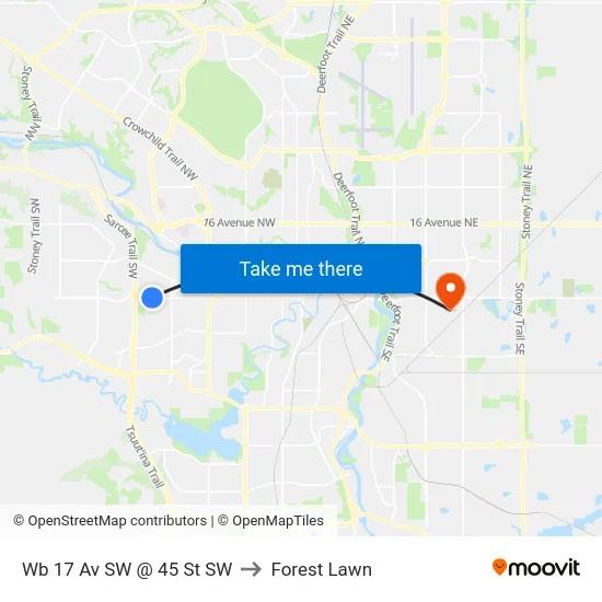 Wb 17 Av SW @ 45 St SW to Forest Lawn map
