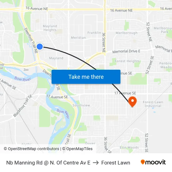 Nb Manning Rd @ N. Of Centre Av E to Forest Lawn map