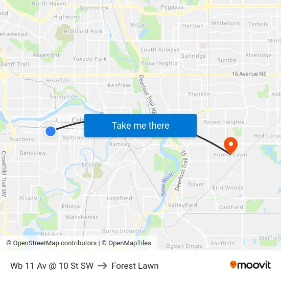 Wb 11 Av @ 10 St SW to Forest Lawn map