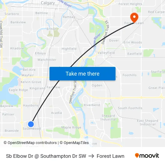 Sb Elbow Dr @ Southampton Dr SW to Forest Lawn map