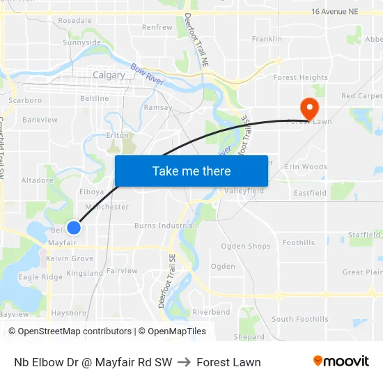 Nb Elbow Dr @ Mayfair Rd SW to Forest Lawn map