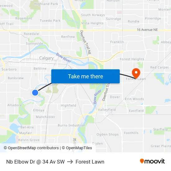 Nb Elbow Dr @ 34 Av SW to Forest Lawn map