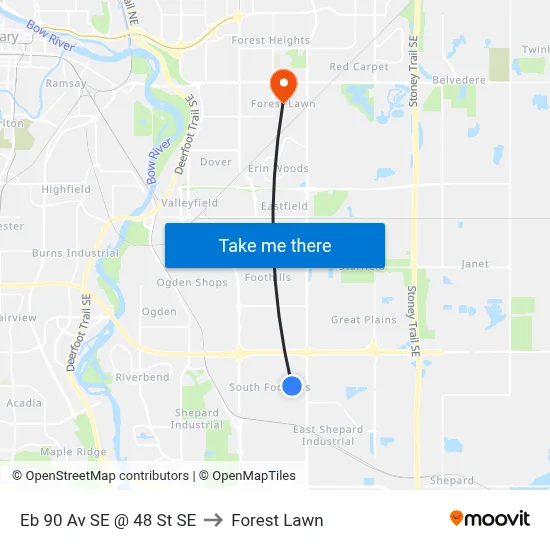 Eb 90 Av SE @ 48 St SE to Forest Lawn map