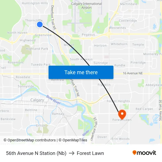 56th Avenue N Station (Nb) to Forest Lawn map