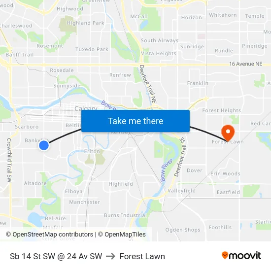 Sb 14 St SW @ 24 Av SW to Forest Lawn map