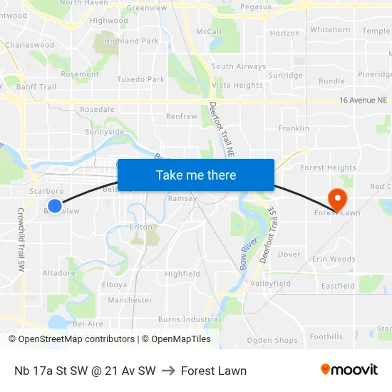 Nb 17a St SW @ 21 Av SW to Forest Lawn map