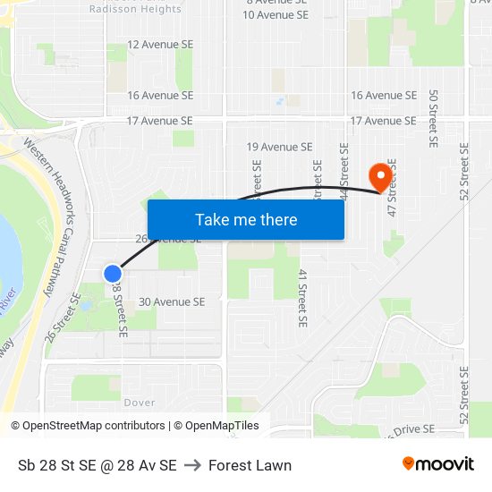 Sb 28 St SE @ 28 Av SE to Forest Lawn map