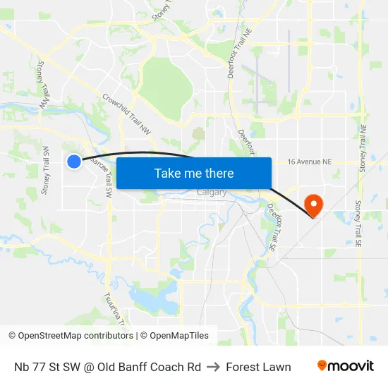 Nb 77 St SW @ Old Banff Coach Rd to Forest Lawn map