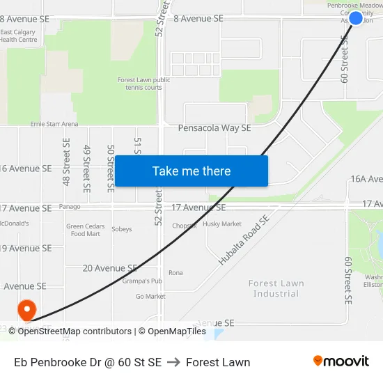Eb Penbrooke Dr @ 60 St SE to Forest Lawn map