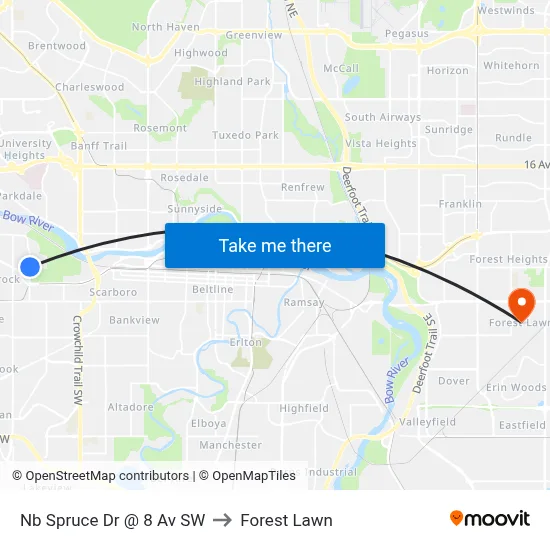 Nb Spruce Dr @ 8 Av SW to Forest Lawn map