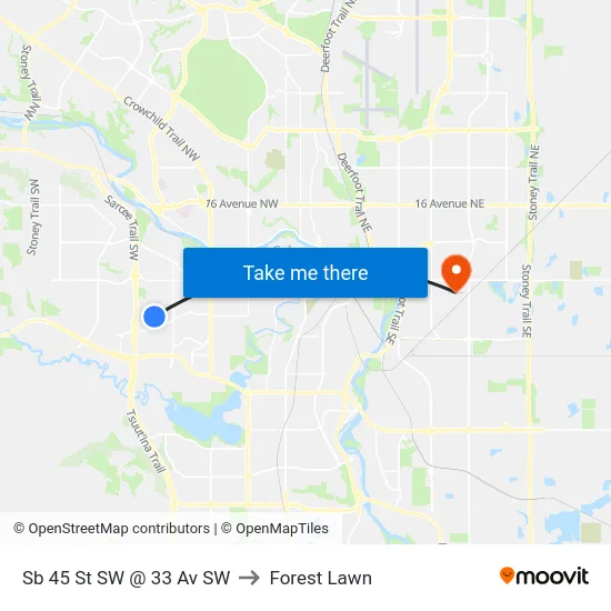 Sb 45 St SW @ 33 Av SW to Forest Lawn map