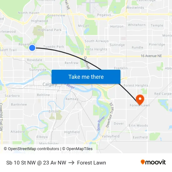 Sb 10 St NW @ 23 Av NW to Forest Lawn map