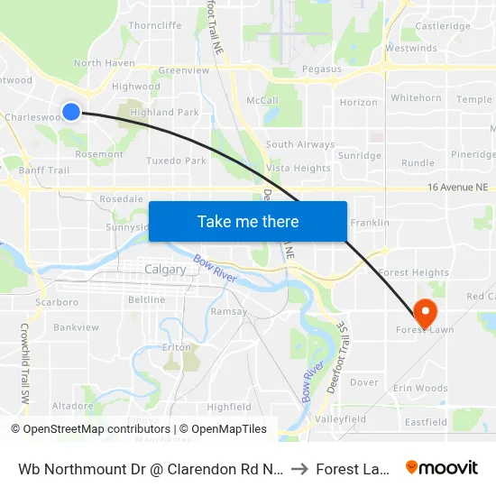 Wb Northmount Dr @ Clarendon Rd NW to Forest Lawn map
