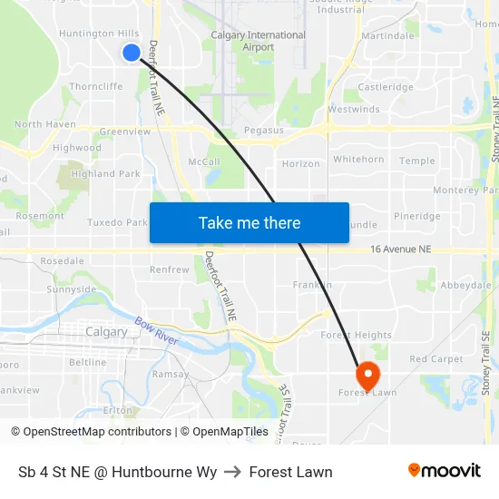 Sb 4 St NE @ Huntbourne Wy to Forest Lawn map