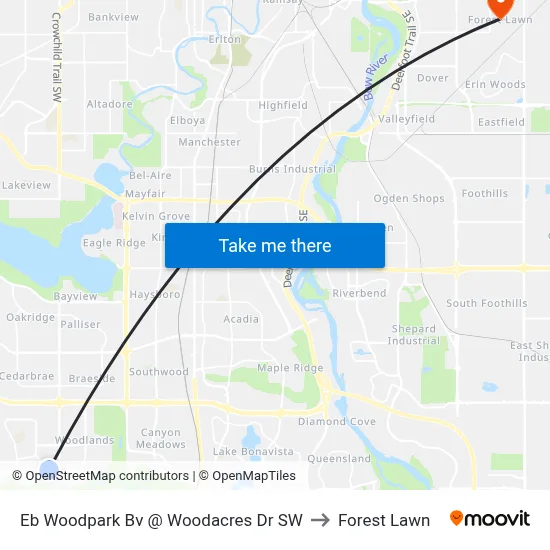 Eb Woodpark Bv @ Woodacres Dr SW to Forest Lawn map