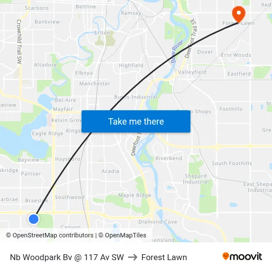 Nb Woodpark Bv @ 117 Av SW to Forest Lawn map