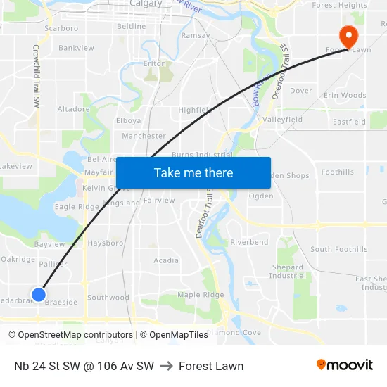 Nb 24 St SW @ 106 Av SW to Forest Lawn map