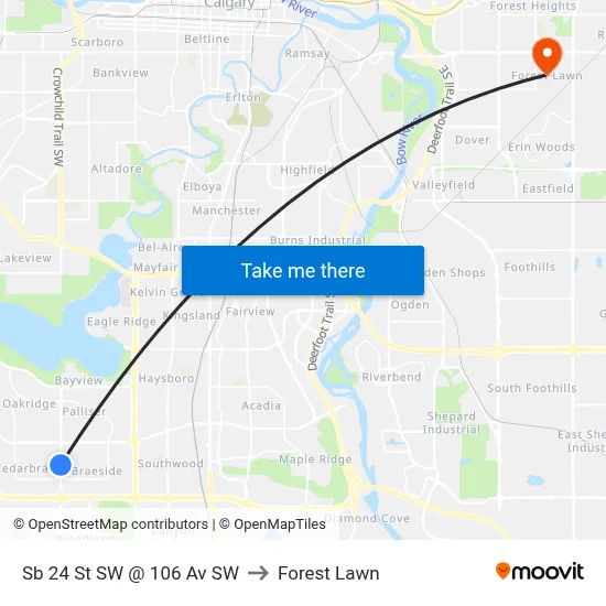 Sb 24 St SW @ 106 Av SW to Forest Lawn map