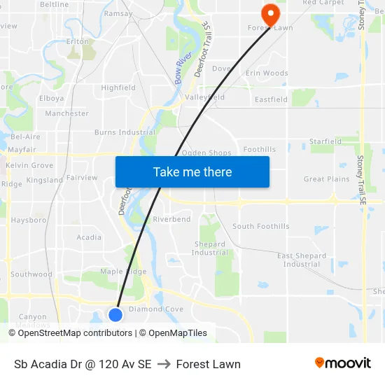 Sb Acadia Dr @ 120 Av SE to Forest Lawn map