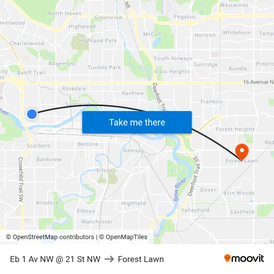 Eb 1 Av NW @ 21 St NW to Forest Lawn map