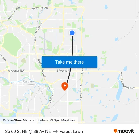 Sb 60 St NE @ 88 Av NE to Forest Lawn map