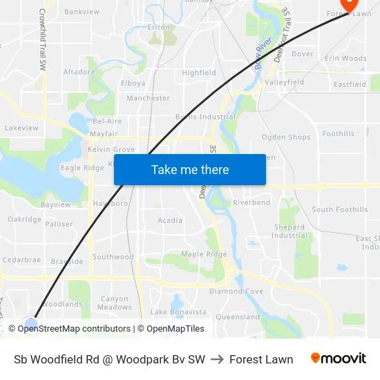 Sb Woodfield Rd @ Woodpark Bv SW to Forest Lawn map