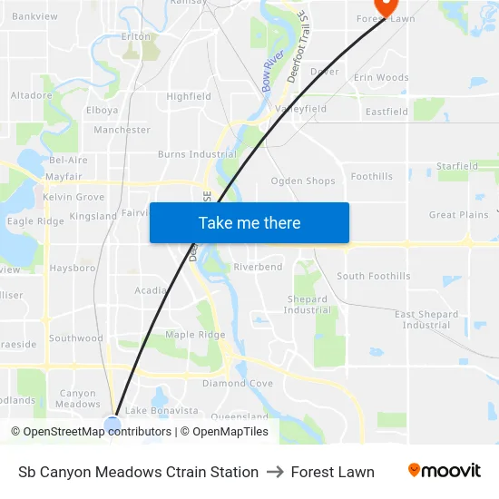 Sb Canyon Meadows Ctrain Station to Forest Lawn map
