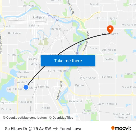 Sb Elbow Dr @ 75 Av SW to Forest Lawn map