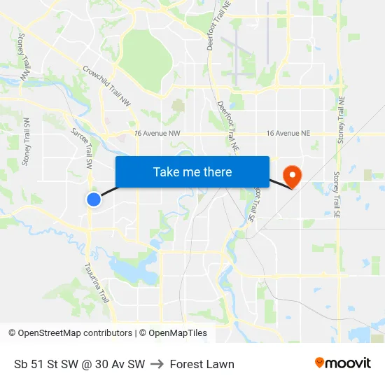 Sb 51 St SW @ 30 Av SW to Forest Lawn map