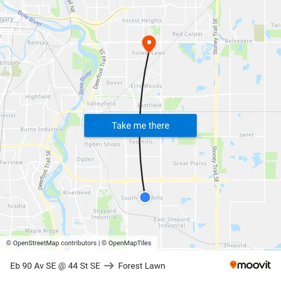 Eb 90 Av SE @ 44 St SE to Forest Lawn map