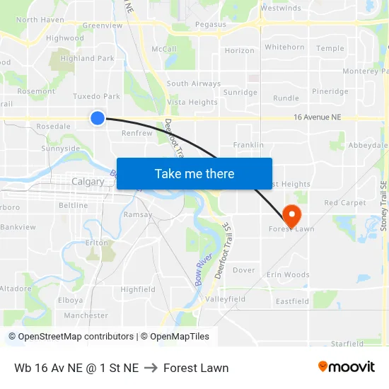 Wb 16 Av NE @ 1 St NE to Forest Lawn map